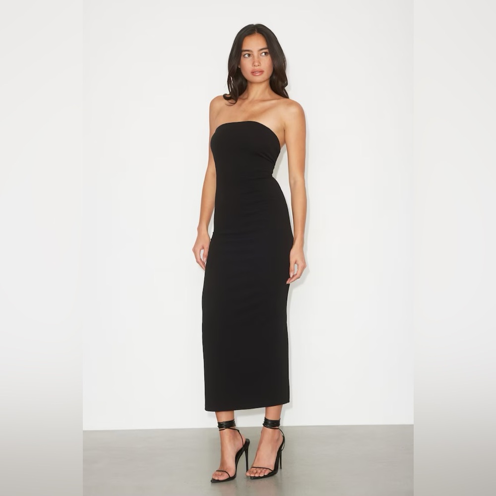 Black Strapless Midi Dress / Size XS